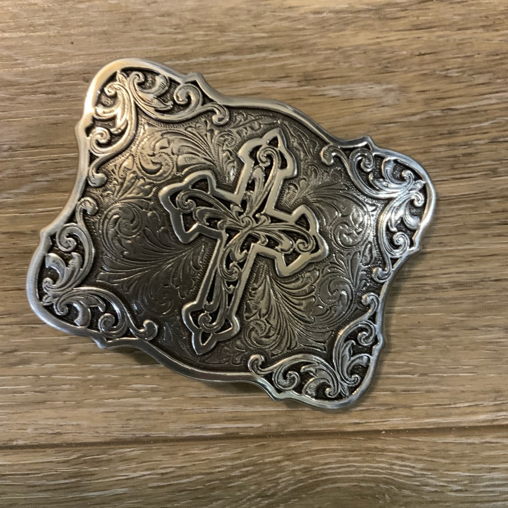 Unk Silver Ornate Cross Belt Buckle